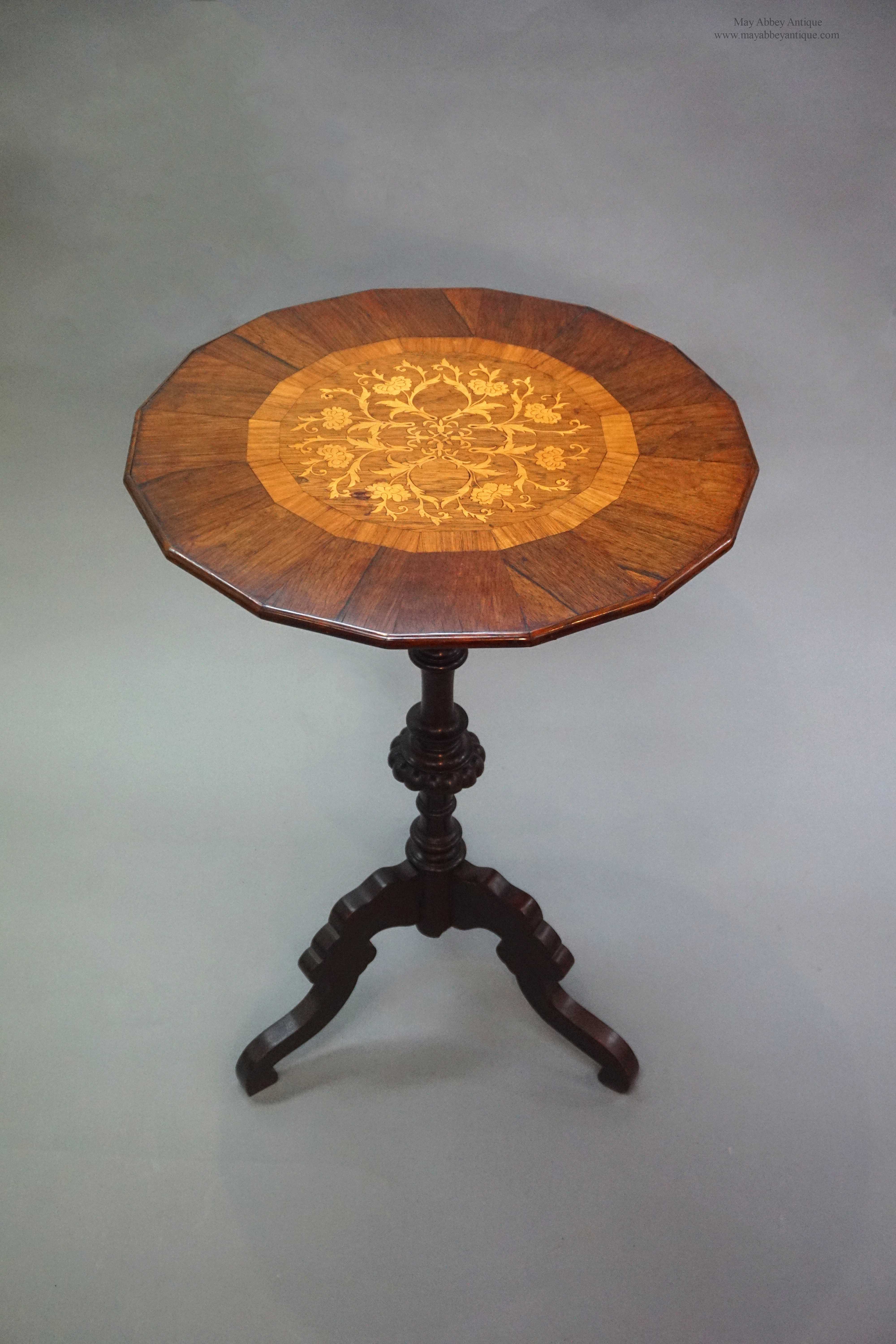 五月庄园西洋古董19世纪英国出品维多利亚时期缎木镶嵌胡桃木酒桌/边桌 