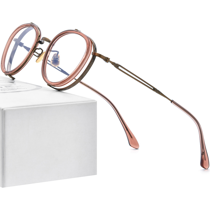 FONEX 超轻板材纯钛眼镜架男女款拼色潮素颜百搭个性复古方形近视眼睛框 