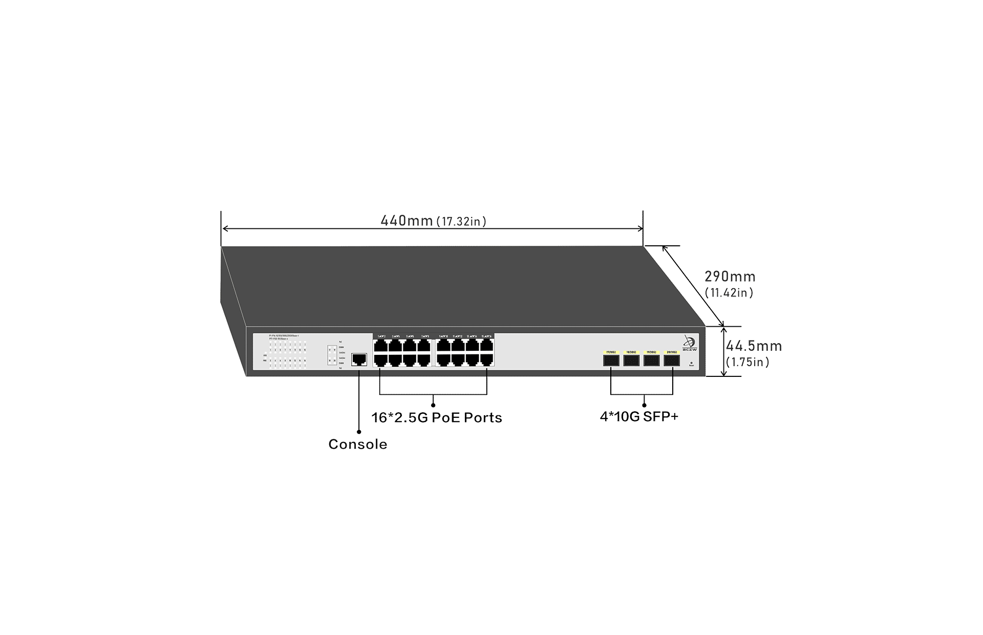 16-Port 2.5GBase-T Web Smart PoE+ Switch with 4 x10G SFP+ Slots size
