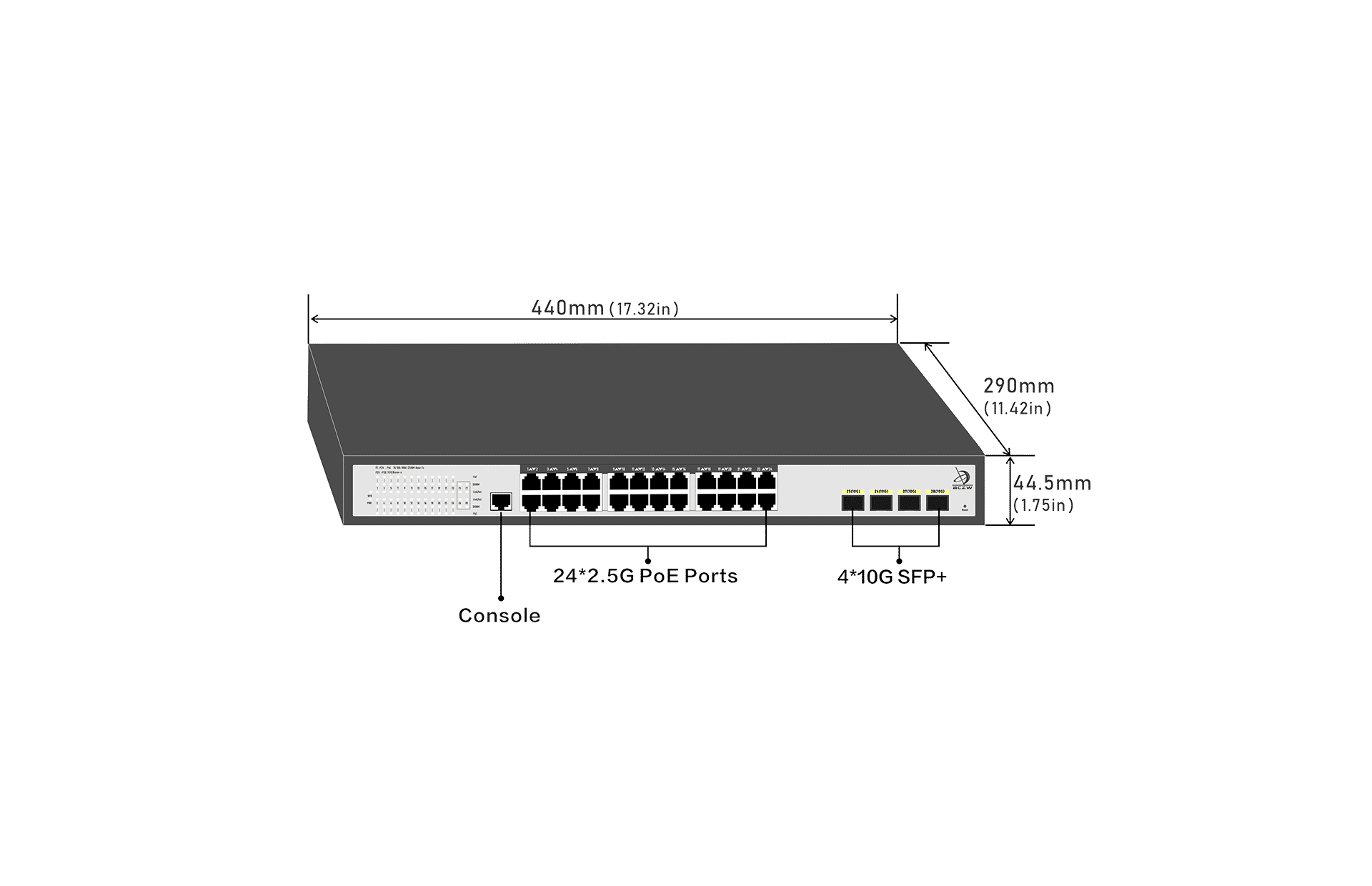 24-Port 2.5GBase-T Web Smart PoE+ Switch with 4 x10G SFP+ Slots size