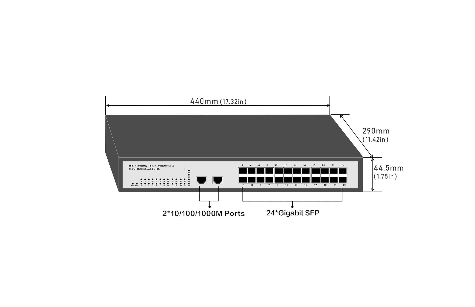 24-SFP Port Layer 2 Managed Gigabit Ethernet Switch 2 Gigabit RJ45 size