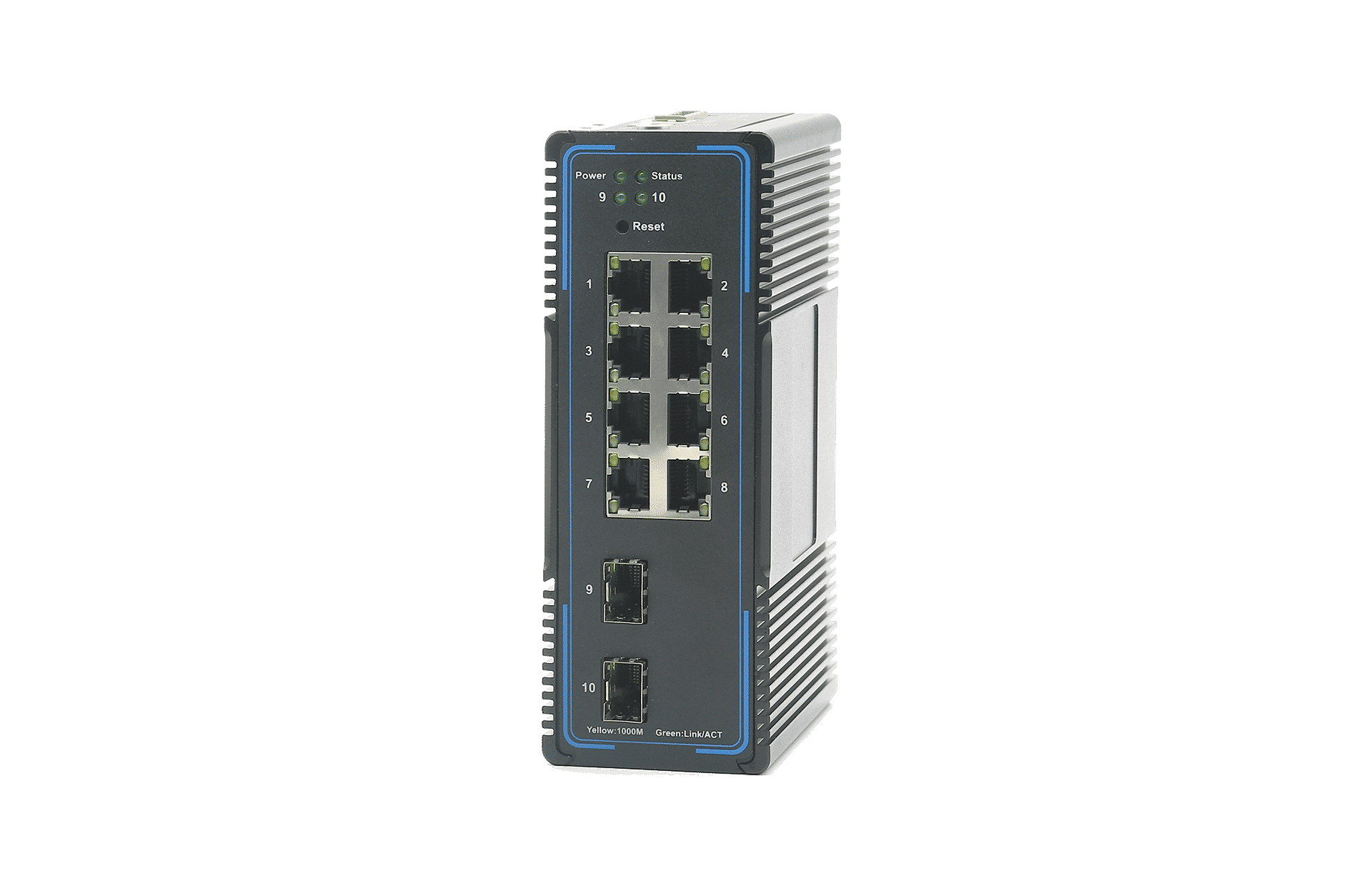 8 Ports 10/100/1000Mbps RJ45 and 2 Gigabit SFP Managed Industrial Switch