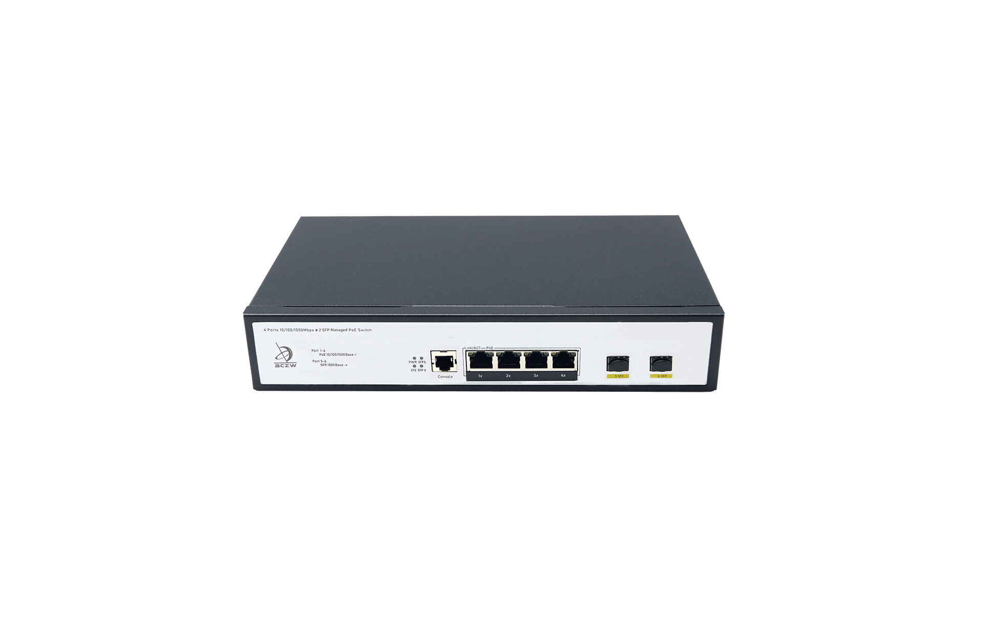 4 Ports 10/100/1000Mbps Managed PoE Switch with 2 Gigabit SFP