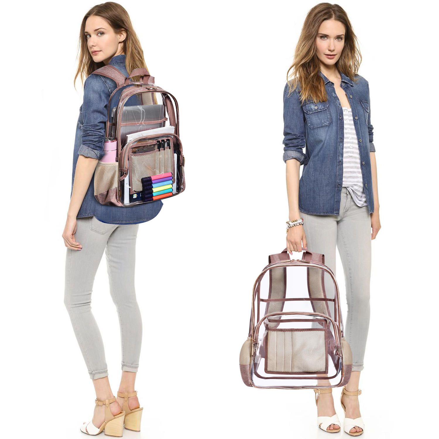 rose gold clear backpack