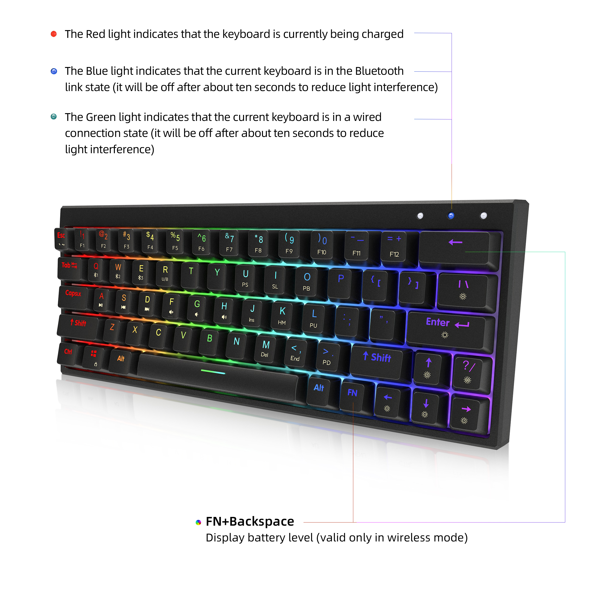  Customer reviews: Ractous RTK63 60% Mechanical Gaming Keyboard  True RGB Backlit Type-C Wired ABS doubleshot keycap 63Keys Portable Mini  Ultra-Compact Keyboard with Full Key Programmable-White(Red Switch)