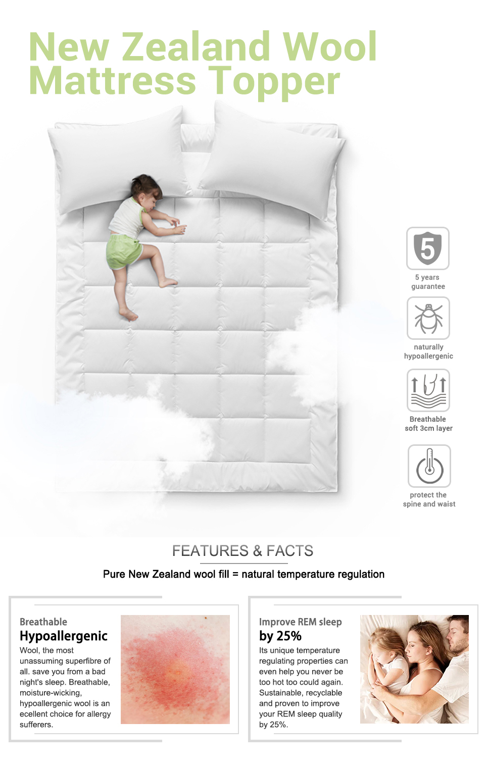 New Zealand Wool Mattress TopperSWEET HOME