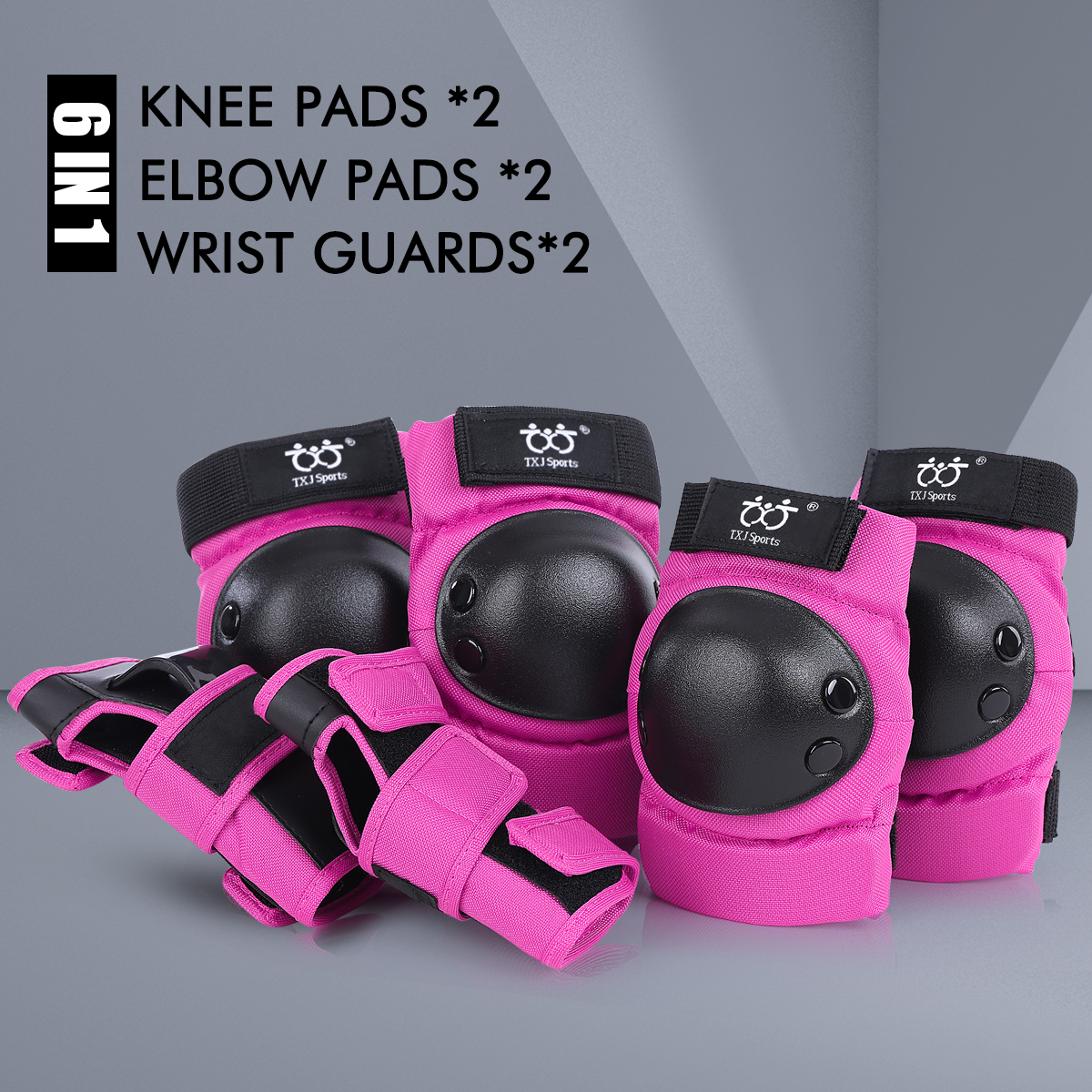 BK Kid Adults Protective Gear Set Adjustable Knee Pads Elbow Pads Wrist  Guards 6 in 1-TXJ Sports-SPFASZEIV