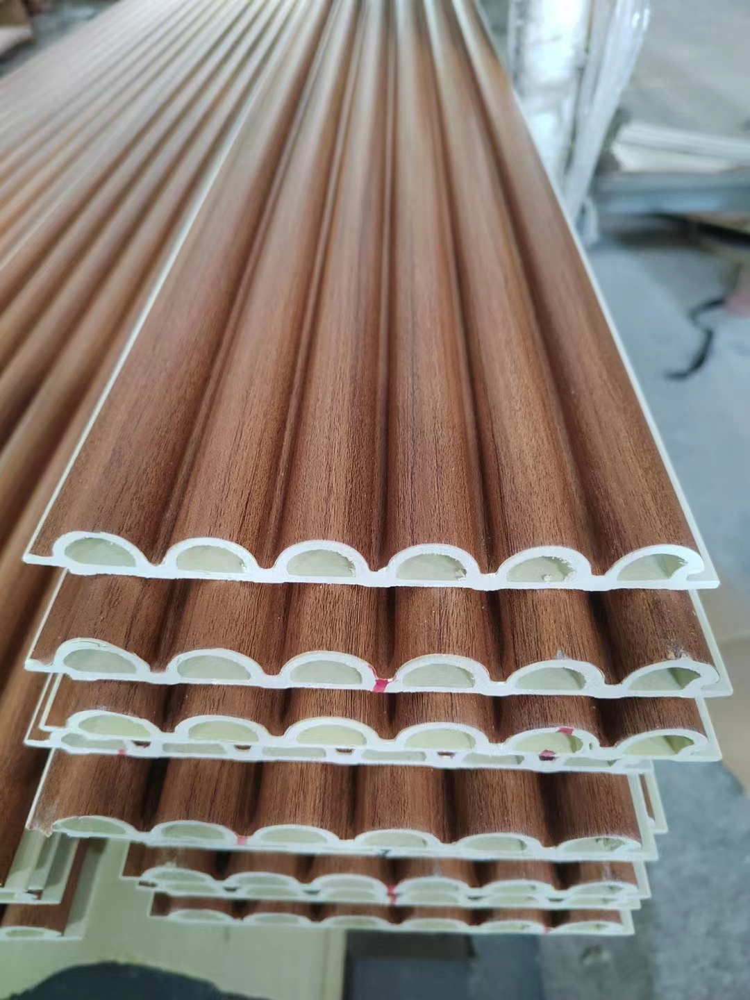 Material Wood-plastic Composite Environmental Material Product name WPC Decorative Wall Panel Color Customer Require Usage Indoor Wall Decoration Characteristics WPC Wood Service life More than 10 years Annual maintenance Humid Stability Stable will expand after water absorbtion Prevent termite erosion Yes No Anti-mildew ability High Low Acid and alkali resistance High Low UV Stability High Low Anti-aging ability High Low Painting No need Yes Cleaning Easy General Maintenance cost No maintenance,Low cost High Recyclable 100% recyclable Basically not recyclable