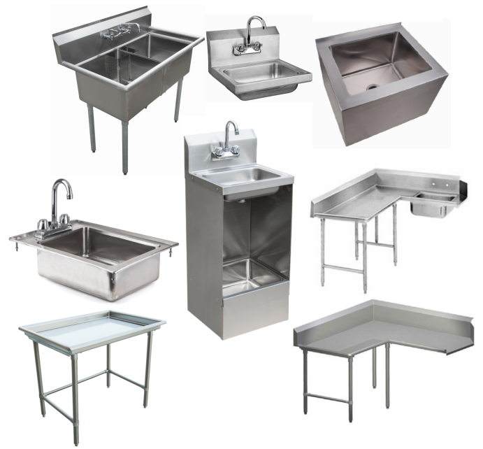 sink,hand sink, drop in sink, mop sink, clean dish table, soiled dish table,sorting table