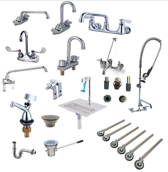 faucet,caster, wheel, pre-rinser,valve,pipe,adjustable feet,drainer