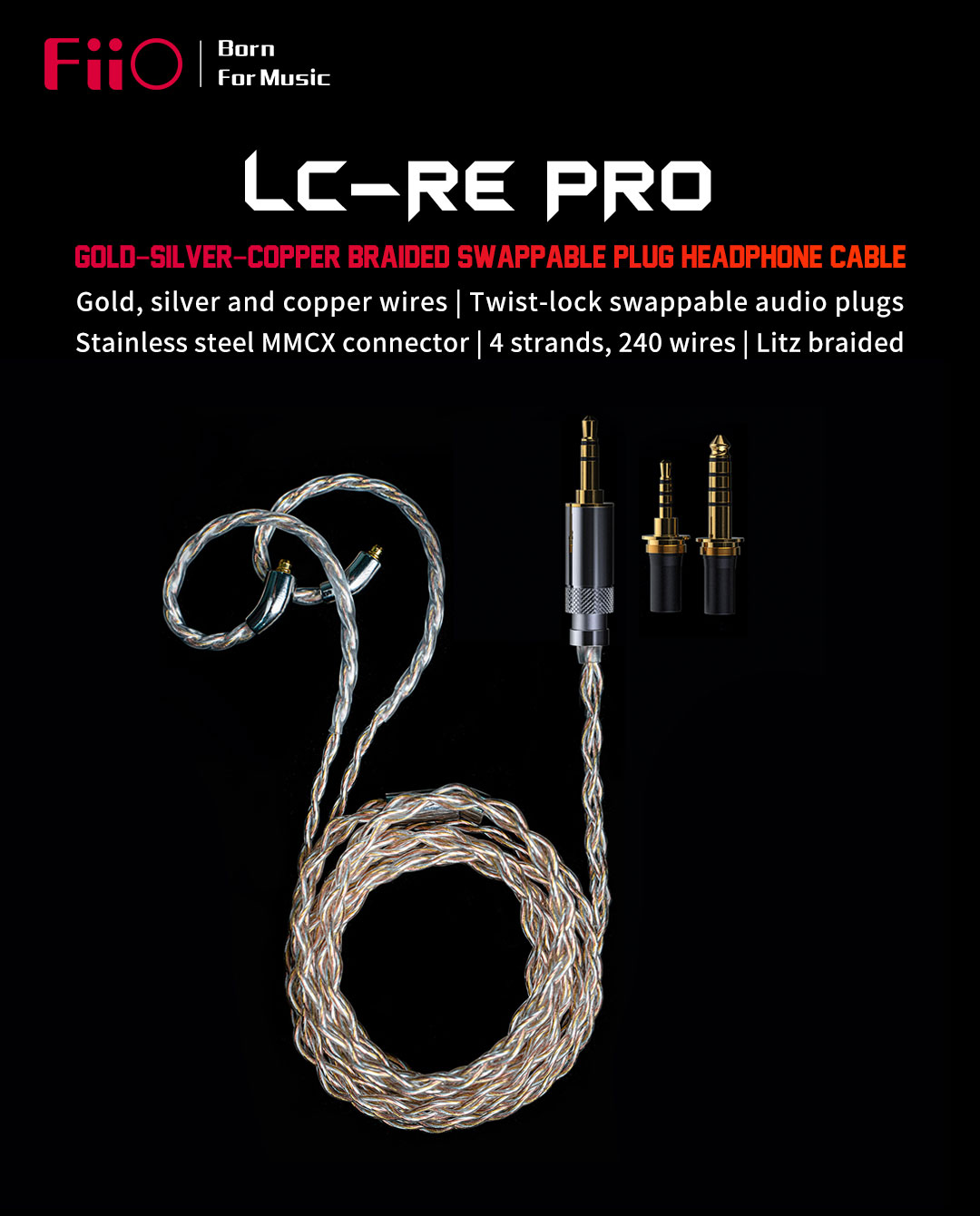 FiiO LC-RE/LC-RE Pro/LC-RE Pro 2022] MMCX cable Gold-Silver-Copper