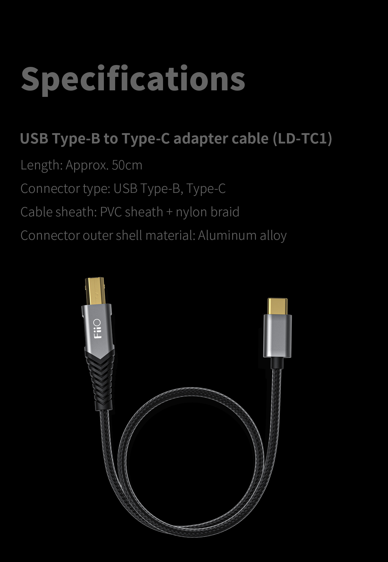 USB square port to Type-C adapter-FIIO---BORN FOR MUSIC