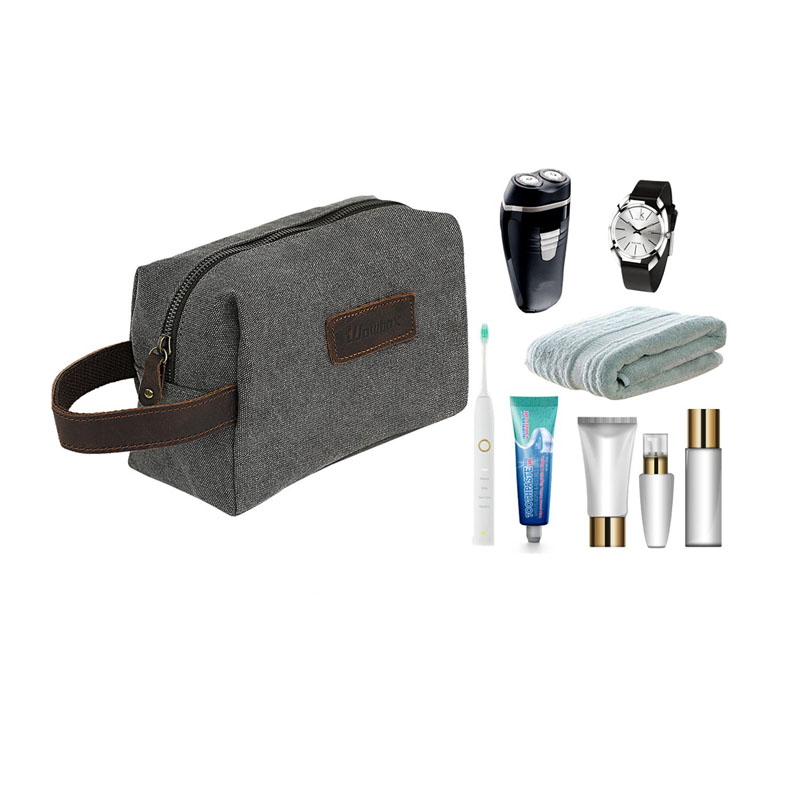 WowboxToiletryBagforMenCanvasTravelOrganizerShavingDoppKitCosmeticMakeupBagGrey6