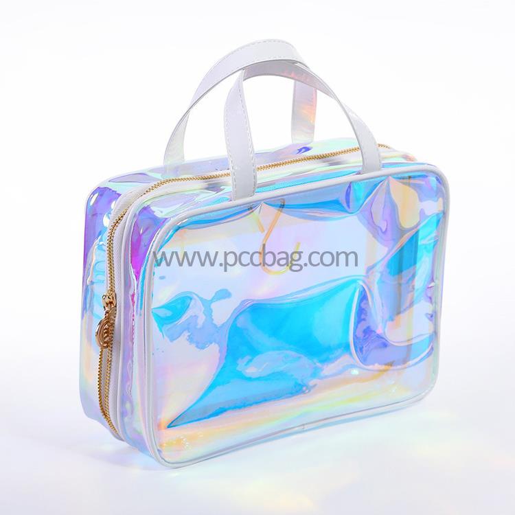 TransparentMakeupBagRainbowClearholographicCosmeticPouchBagwithHandle-2