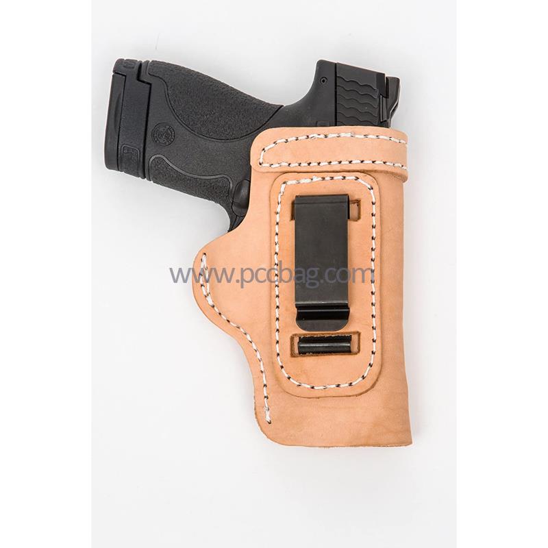 LeatherWaistbandConcealedCarryGunHolsterwithInterchangeableMetalClip-5