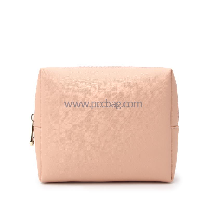 LadiesPinkSaffianoPULeatherToiletryBagLargeCapacityCosmeticTravelMakeupCase-1