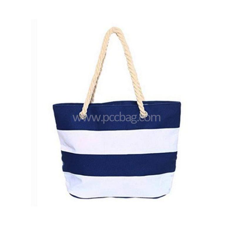 CanvasStripeBeachTravelToteBagblackwhiteA602