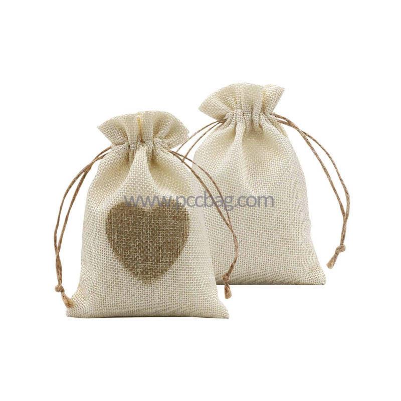 HeartBurlapBags,SmallLinenDrawstringLinenGiftPouchA728-3