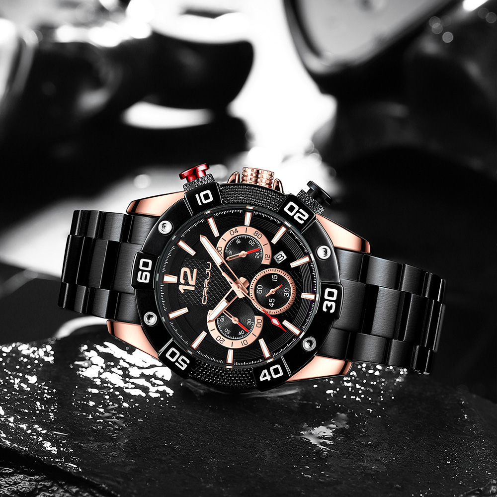 Crrju New Men Watches Top Brand Luxury Chronograph Quartz With Stainless Steel Sports Wristwatch