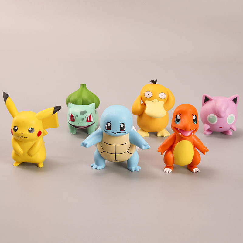 6pcs/Set 7cm Height Japan Pokemon 6-styles Elf Hand-made pikachu duck nun  turtle fire dragon miraculous frog fat doll toy cake decoration home  decoration collection-soccerwe