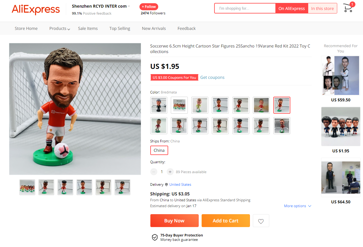 Buy Soccerstarz manchester united juan mata figure red white Online