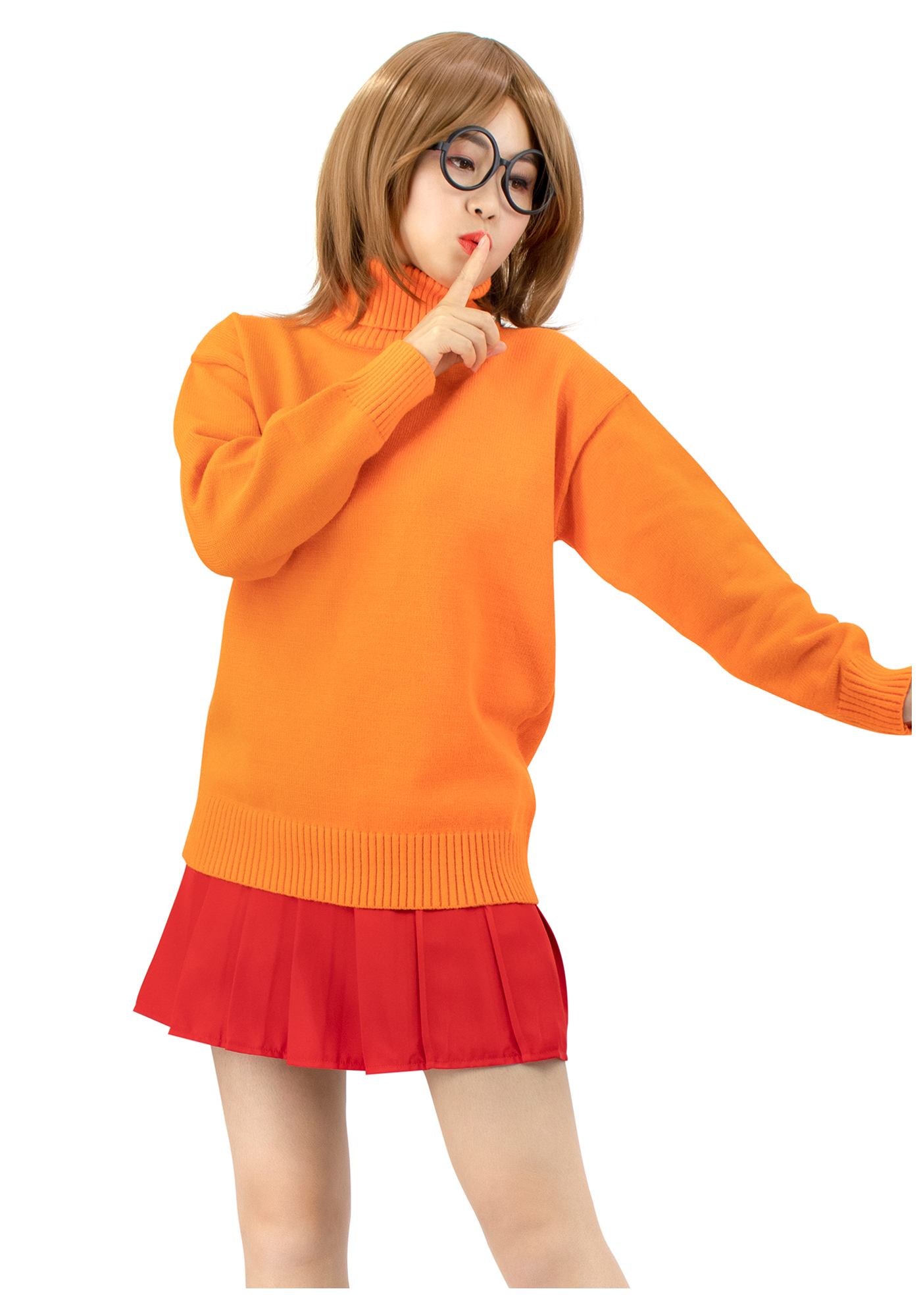 C-ZOFEK Velma Dinkley Cosplay Costume Womens Knitted Jumper Pullover Pleated Skirt 