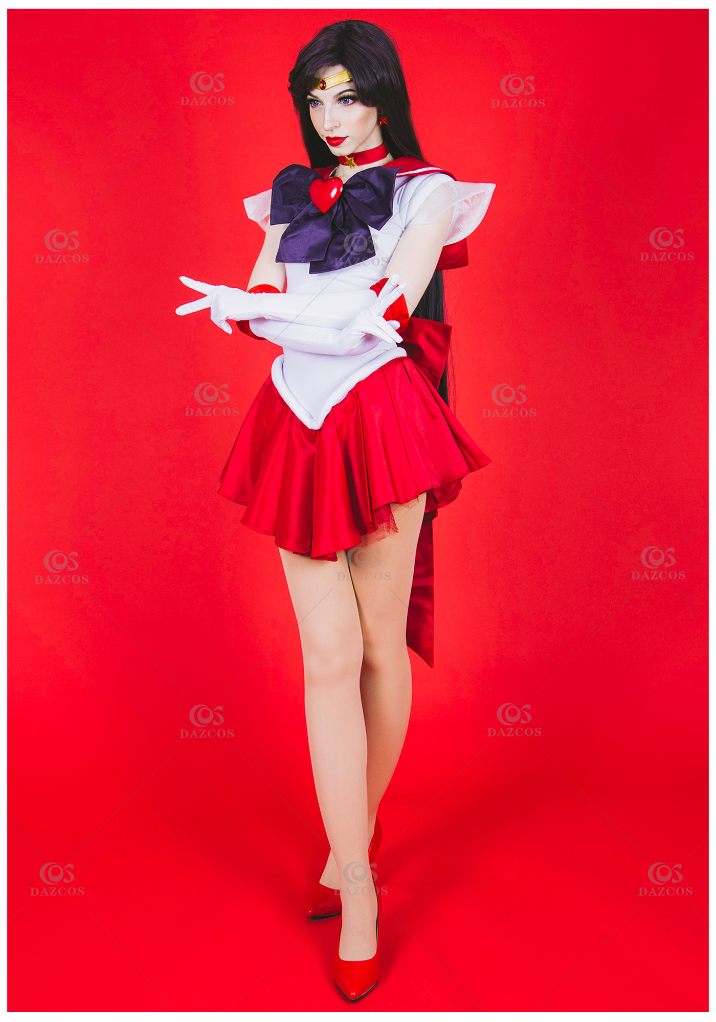 Sailor Moon SuperS Cosplay Costume Sailor Mars Hino Rei Red Collar Band 