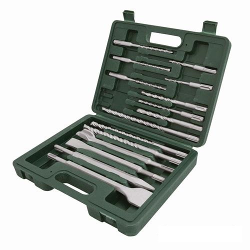 sdsplusmasonrydrill-steelchiselset15pcs5.5,6x110mm;5.5,6,6.5,7x160mm;8,10x160mm;10,12,16x260mm.Chisels1xwide,1xpoint,1xflatand1xgroove.Insturdycase