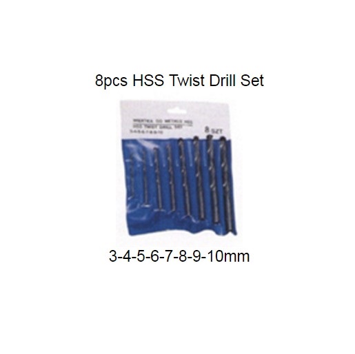 8PCS Metric DIN338 Bright HSS Drill Bit Set in Plastic Box (TM-DBS