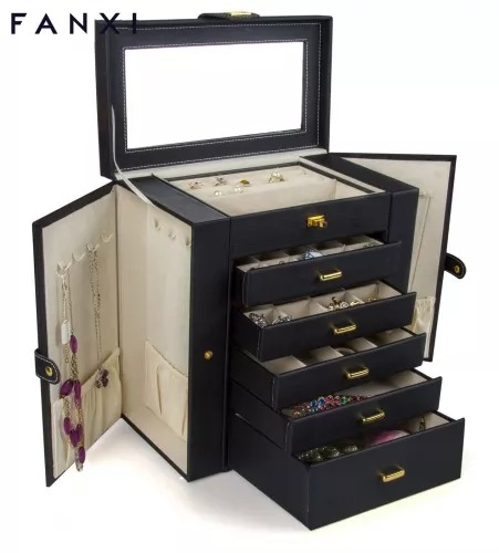 Blackleathermultifunctionjewelryorganizerbox