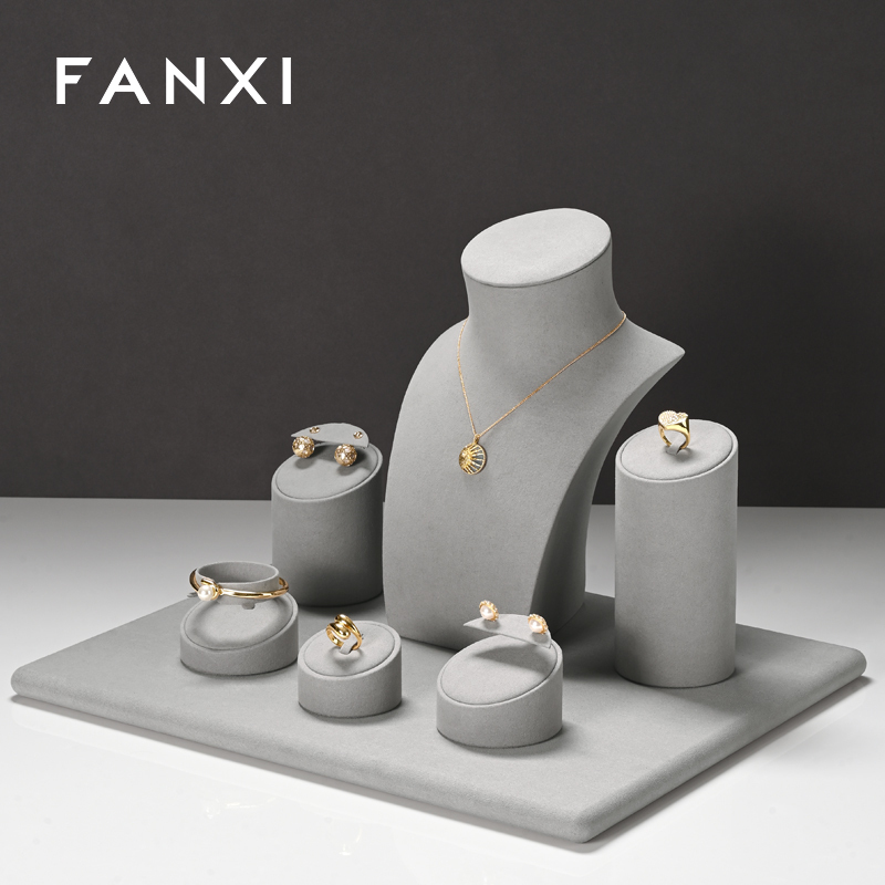 FANXIwholesalegreymicofiberjewellerydisplaystand-3