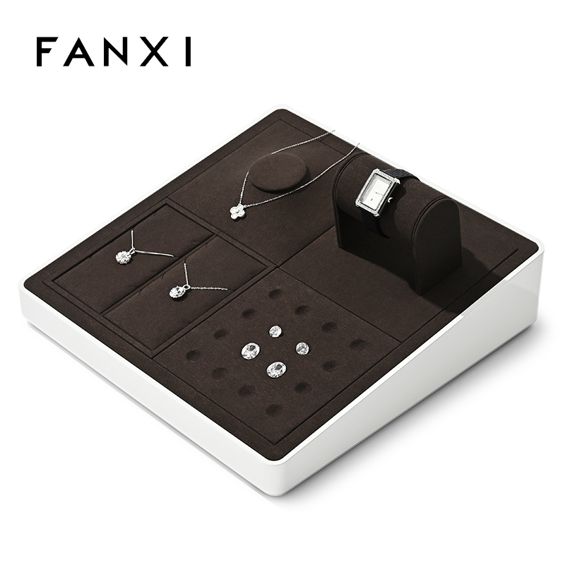 P160-FANXIcustomwoodenjewellerydisplaywithbrownmicrofiber-4