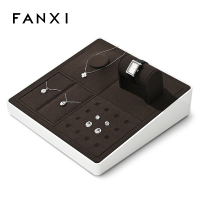 P160-FANXIcustomwoodenjewellerydisplaywithbrownmicrofiber-4