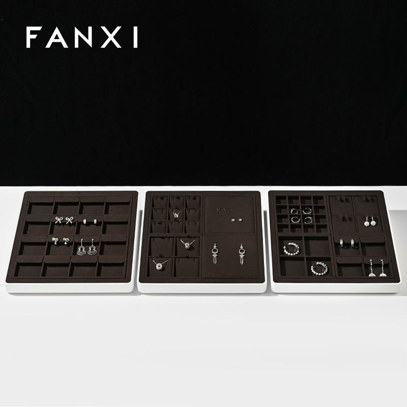 P160-FANXIcustomwoodenjewellerydisplaywithbrownmicrofiber-6