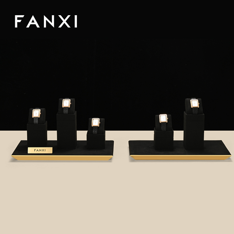 TT278-FANXIluxuryfashionblackmicrofiberwatchdisplaystandwithmetalstructure-1