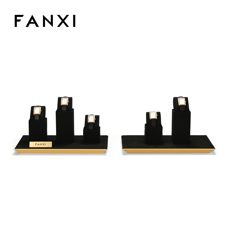 TT278-FANXIluxuryfashionblackmicrofiberwatchdisplaystandwithmetalstructure-2