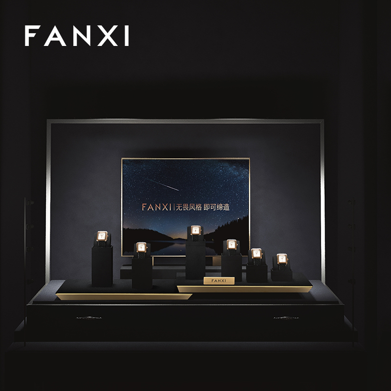 TT278-FANXIluxuryfashionblackmicrofiberwatchdisplaystandwithmetalstructure-3