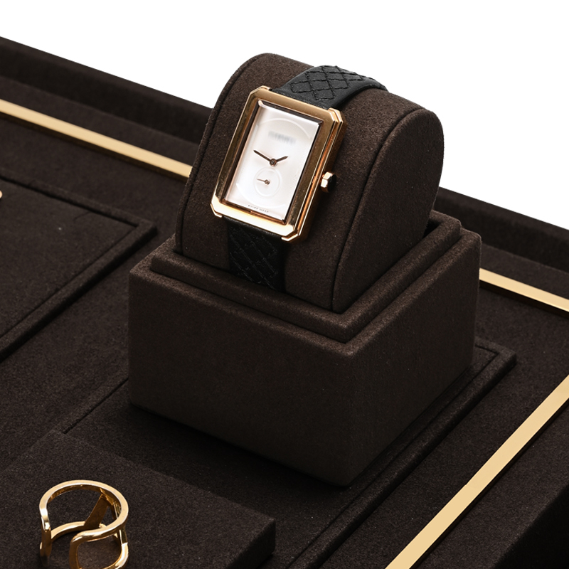 FANXIhighendfashionbrownmicrofiberjewelryholderwithmetalframe-3