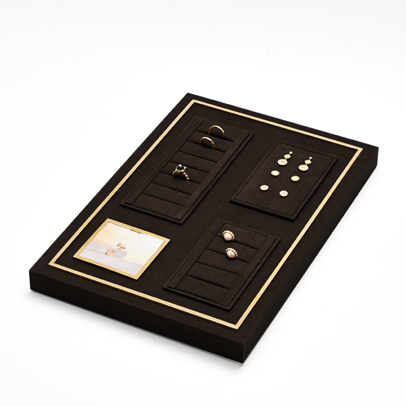 FANXIhighendfashionbrownmicrofiberjewelryholderwithmetalframe