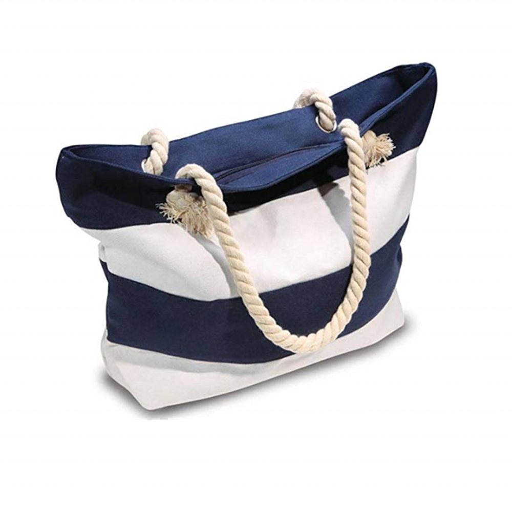 Beach Bag Nautical Marine Anchor And Waves Large Tote Pool Bags Zipper  Sandproof Cotton Rope Handles Side Pockets For Travel,Gym, Swim