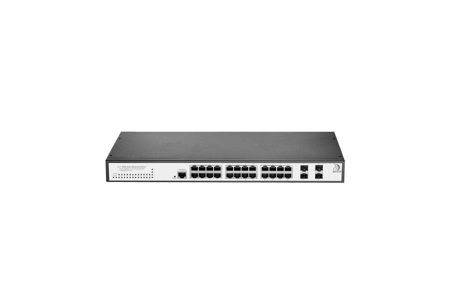 24-Port Layer 2+ 10GE Static Routing Switch with 4 Gigabit Combo 