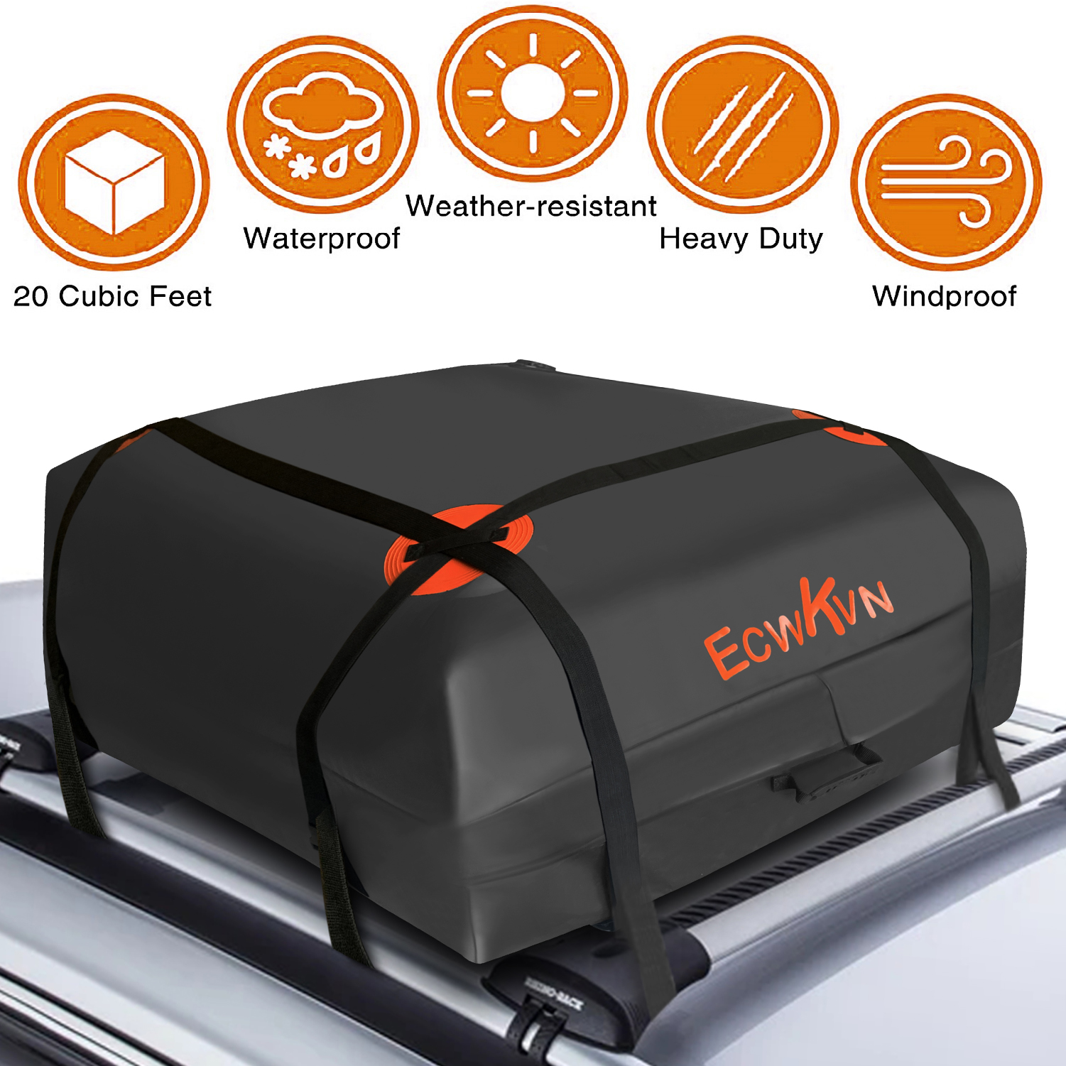 ECWKVN Car Cargo Roof Bag Bundle Storage Bag 100% Waterproof Rooftop Cargo Bag for All Vehicles with/Without Rack Crossbars Heavy Duty Roof Cargo Carrier Bag 20 Cubic Feet 