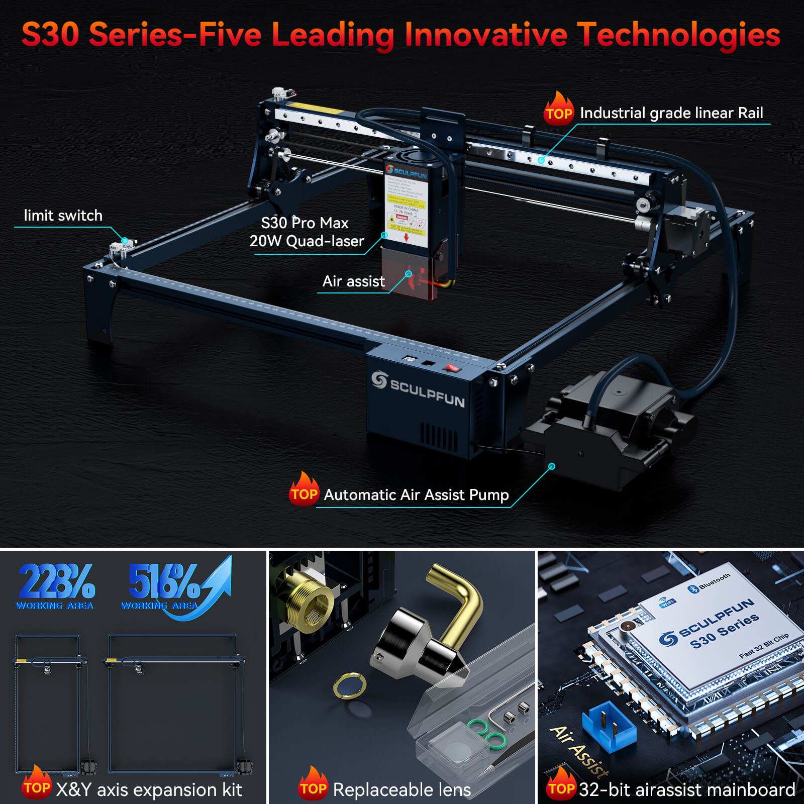 Sculpfun S30 5W Laser Engraver Machine kit Expandable to 935x900mm