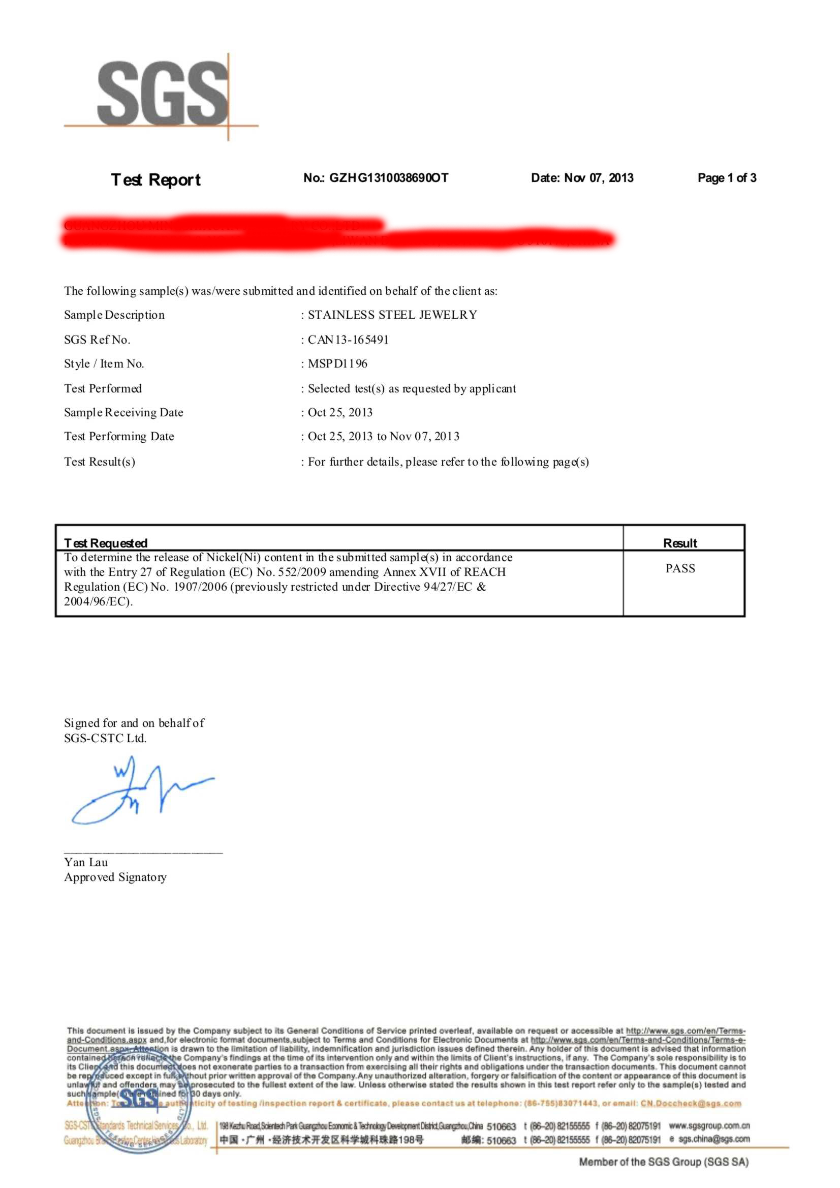 Nickel Release Certificate 1