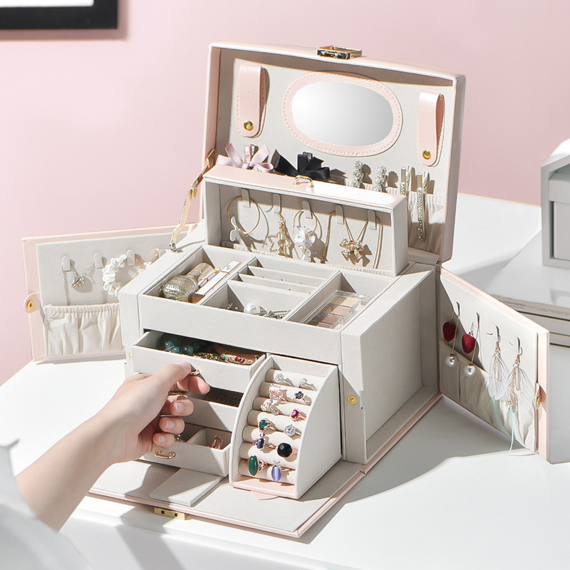 Peach pink cream leather multifunction jewelry organizer box Item No ...