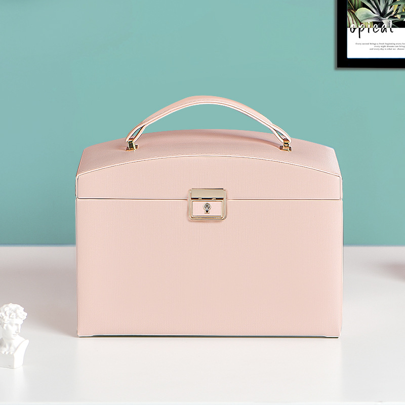 Peach pink cream leather multifunction jewelry organizer box Item No ...