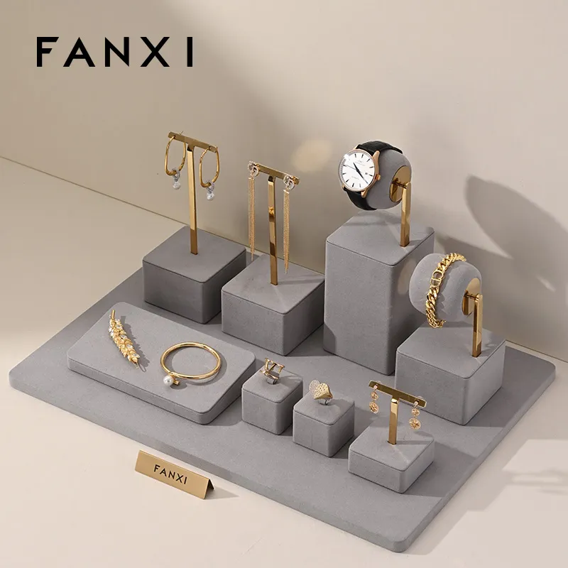 FANXIgraymicrofiberjewelrydisplaysetwithmeta-7