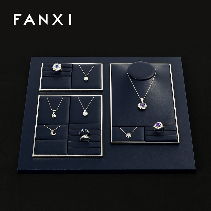 TT262-FANXIfashiondarknavybluePUleatherjewellerydisplaystand