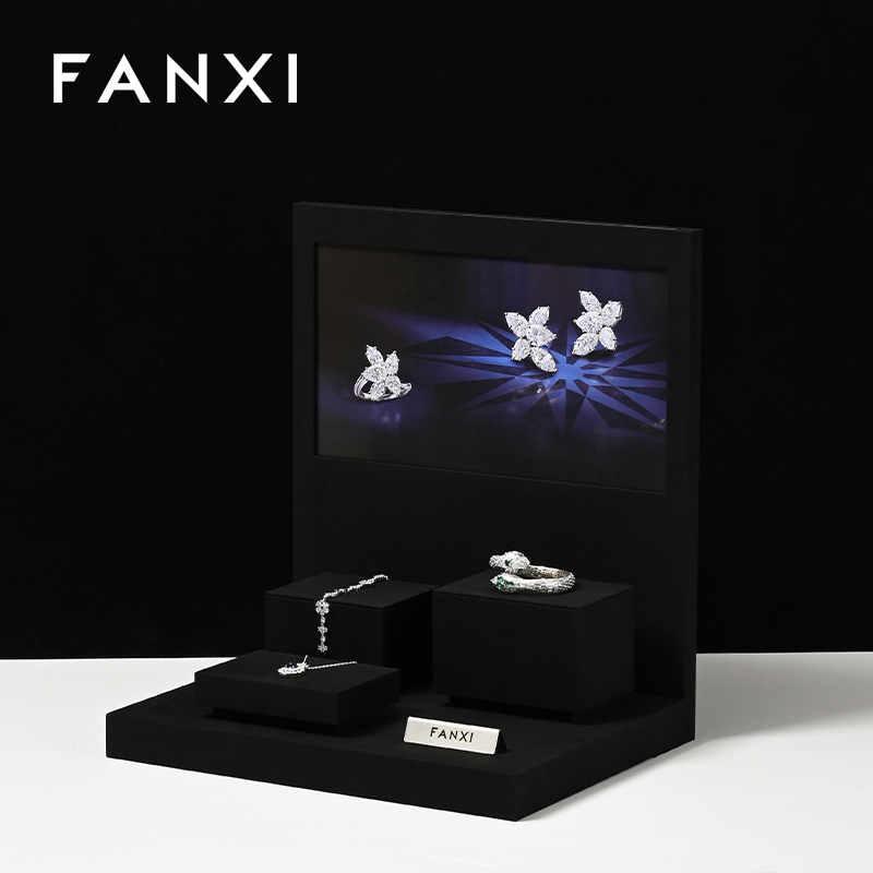 TT254-FANXIfashionblackmicrofiberjewelryringdisplaypresentationstand-3