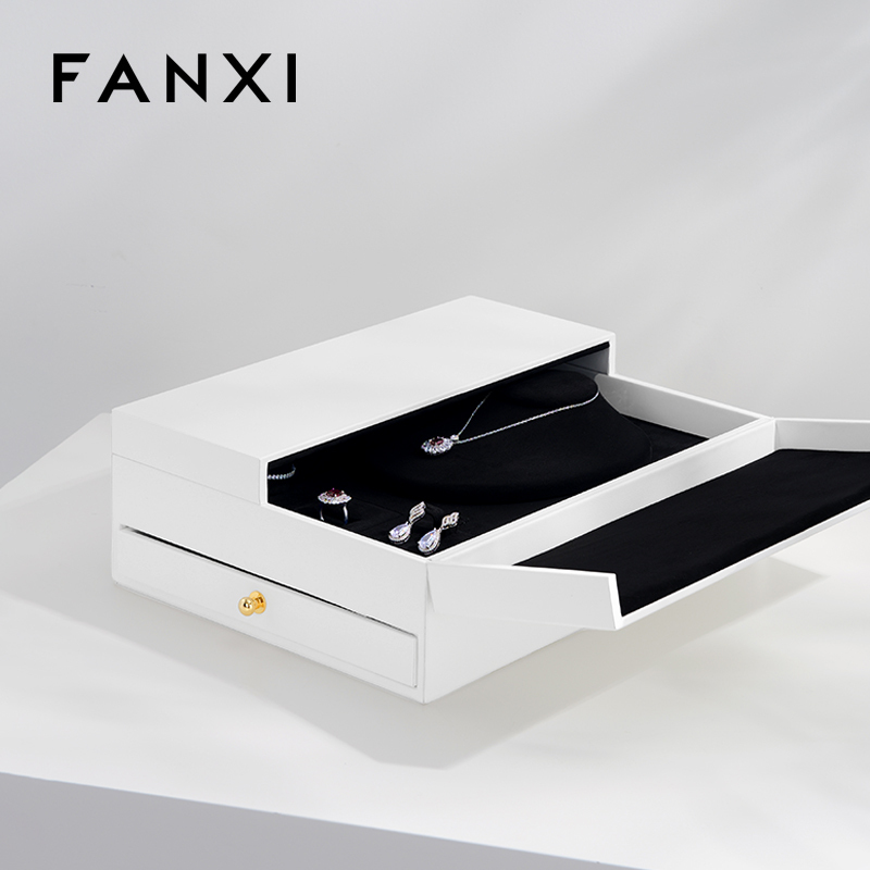 H154-FANXIhighqualitywhiteleatherjewelryboxwithlogo-1